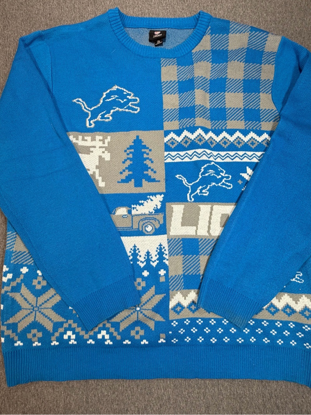 Detroit Lions NFL Team Apparel Sweater Mens 2XL Ugly Christmas Sweater Blue